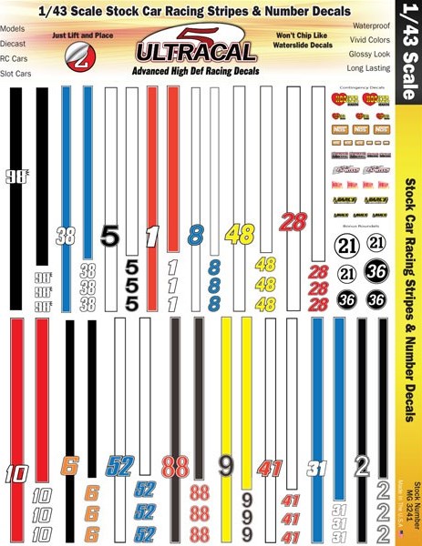 1/43 Scale UltraCal High Def Racing Number Roundel Decals Style 2 MG6200-2