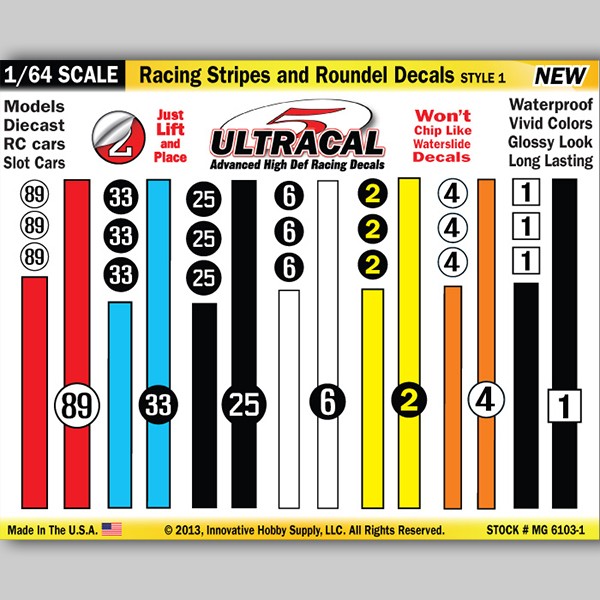 1/43 Scale UltraCal High Def Racing Number Roundel Decals Style 2 MG6200-2
